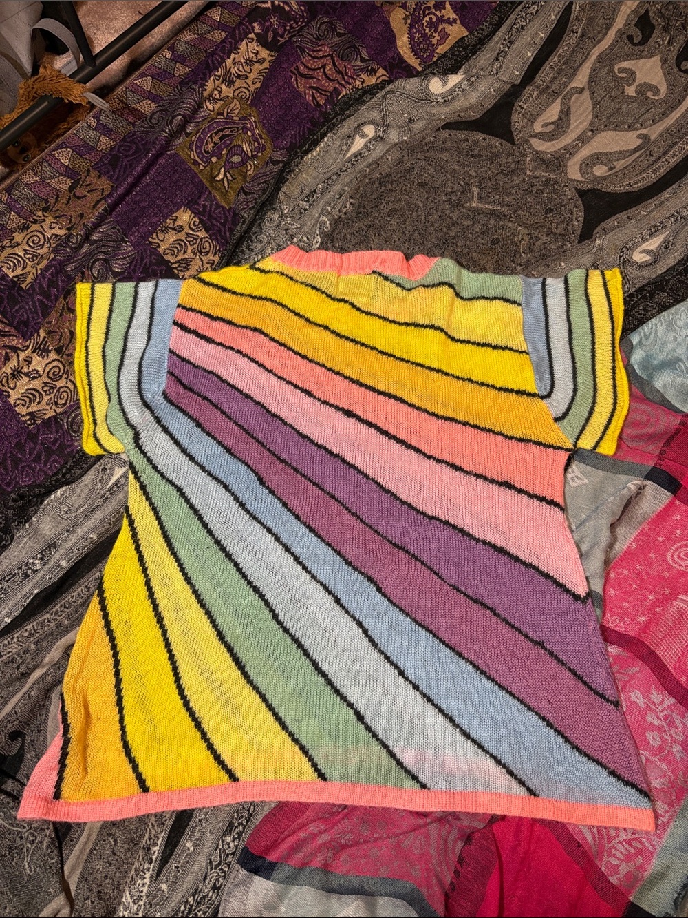 Wildfox Rainbow Striped Short Sleeve Knit Top - - Picture 3 of 3